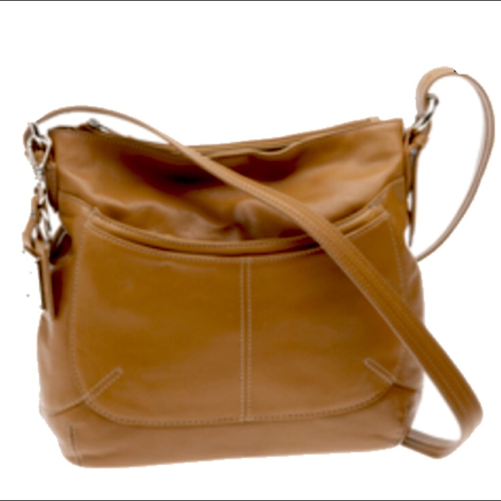 Tignanello caramel leather bag w/adjustable strap